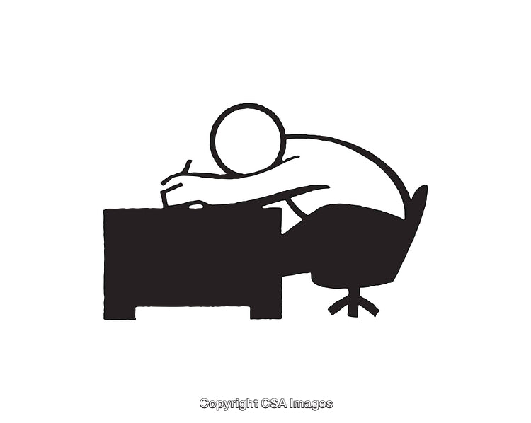 Minimalistic Black and White Illustration of Desk Work Fatigue