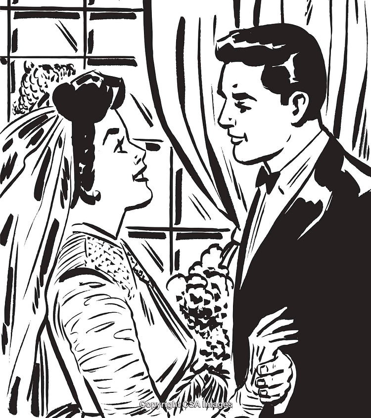 Vintage Drawing of a Couple Smiling and Sharing a Romantic Moment
