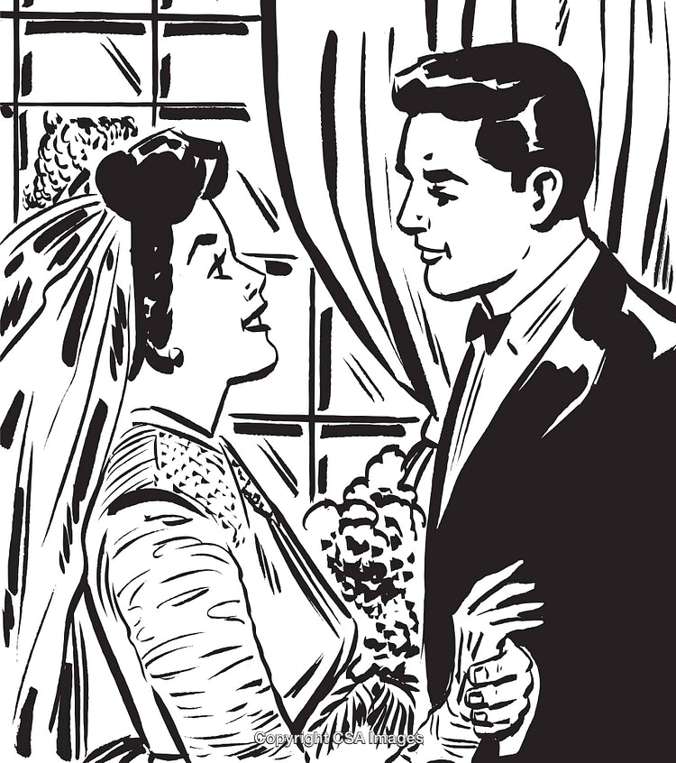 Vintage Drawing of a Couple Smiling and Sharing a Romantic Moment