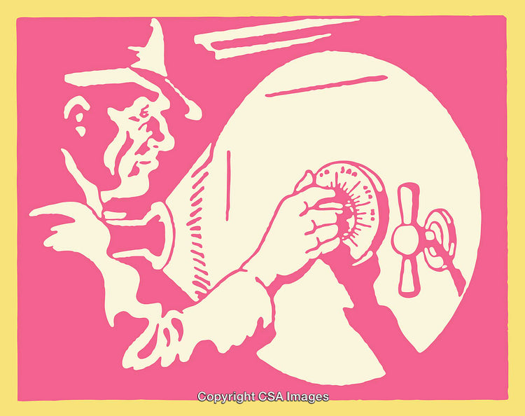Vintage Style Line Art Depicting a Safecracking Scene