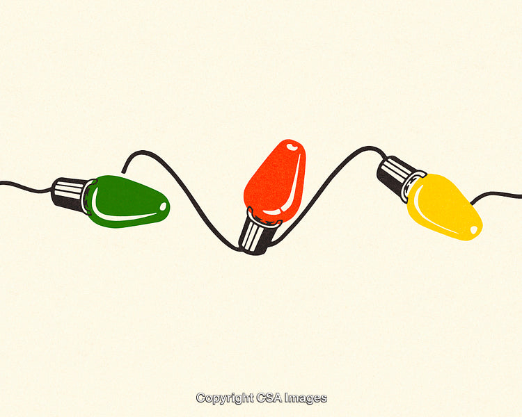 Colorful Vintage-Inspired Christmas String Lights on Neutral Background