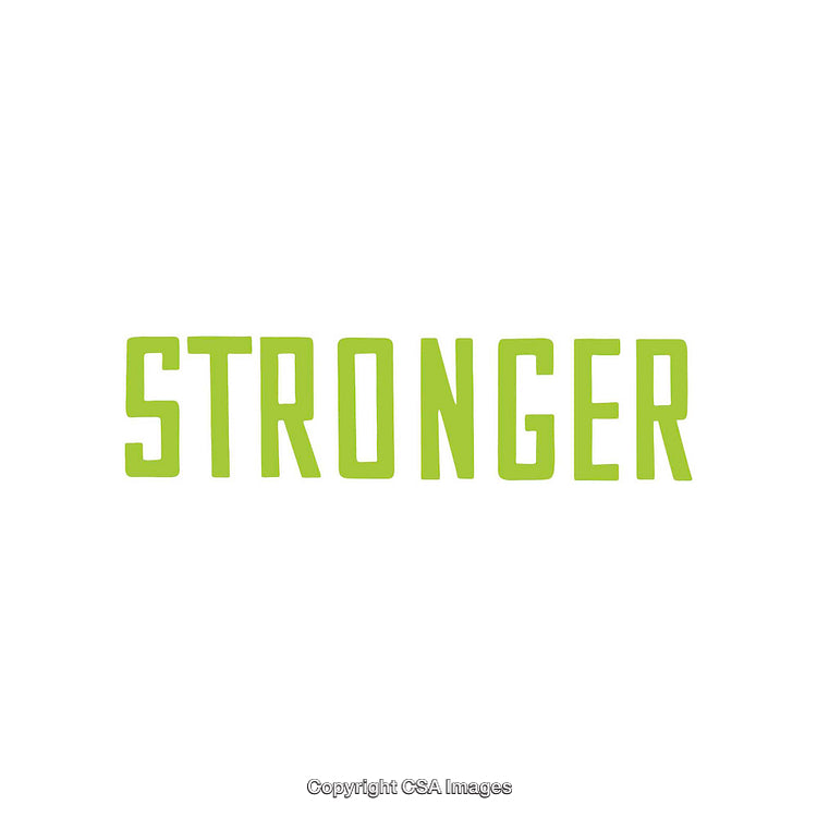 Green Motivational Text Reading 'Stronger' on a Bright White Background