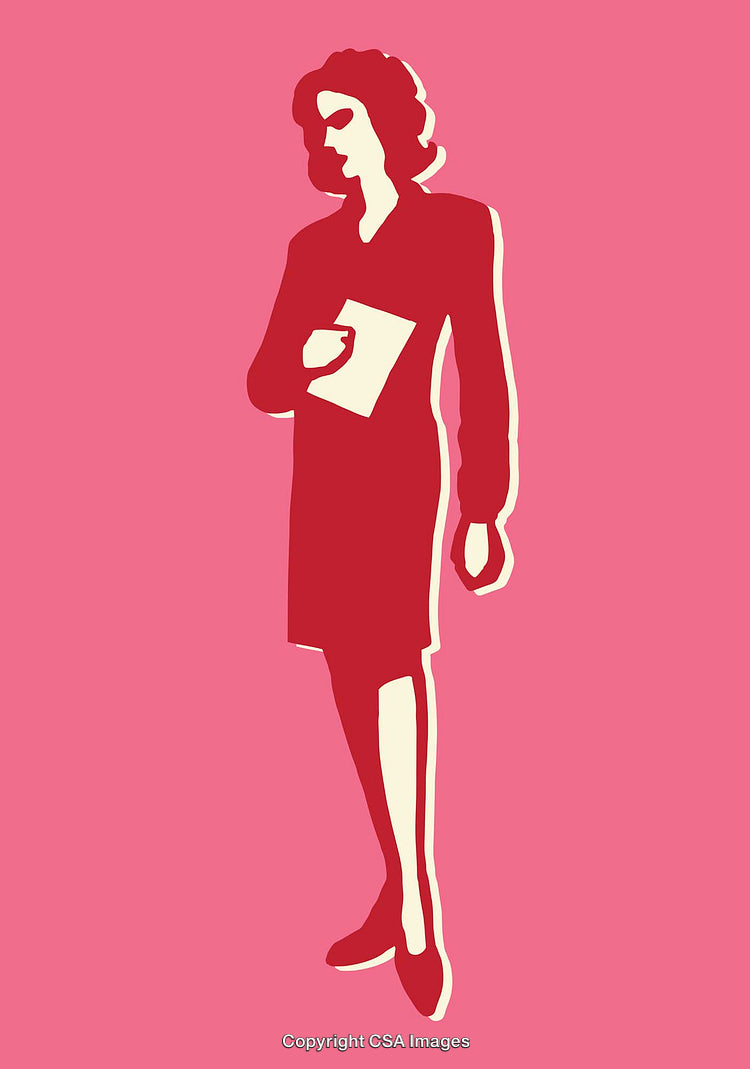 Minimalistic Illustration of a Woman Holding a Book on Pink Background