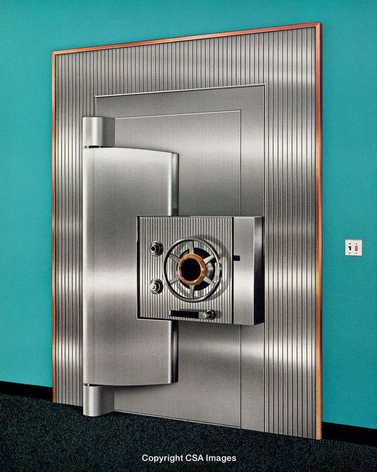 Secure Bank Vault Door With Metallic Finish in Architectural Interior Design