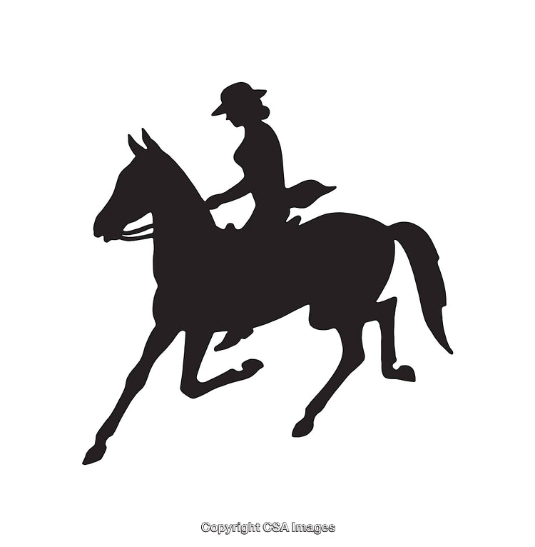 Silhouette of Rider on Horseback in Black and White Line Art