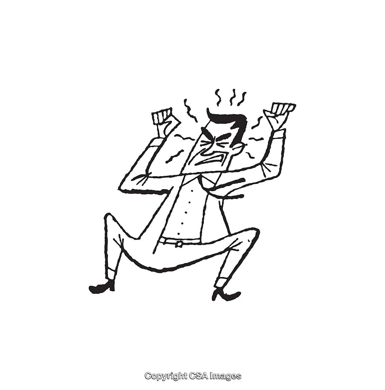Black And White Line Art Illustration of An Angry Expressive Man