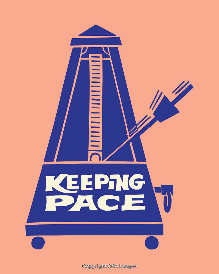 Stylized Illustration of a Metronome with Keeping Pace Typography