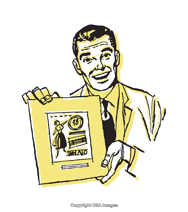 Retro Styled Illustration of a Smiling Man With a Promotional Poster