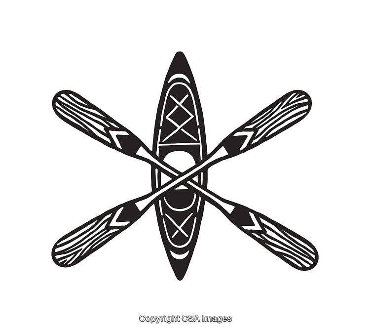 Abstract Black and White Kayak and Crossed Paddles Illustration