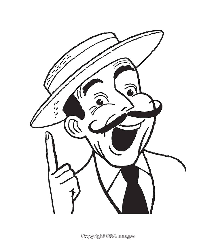 Vintage Line Art of a Happy Man With a Finger Raised