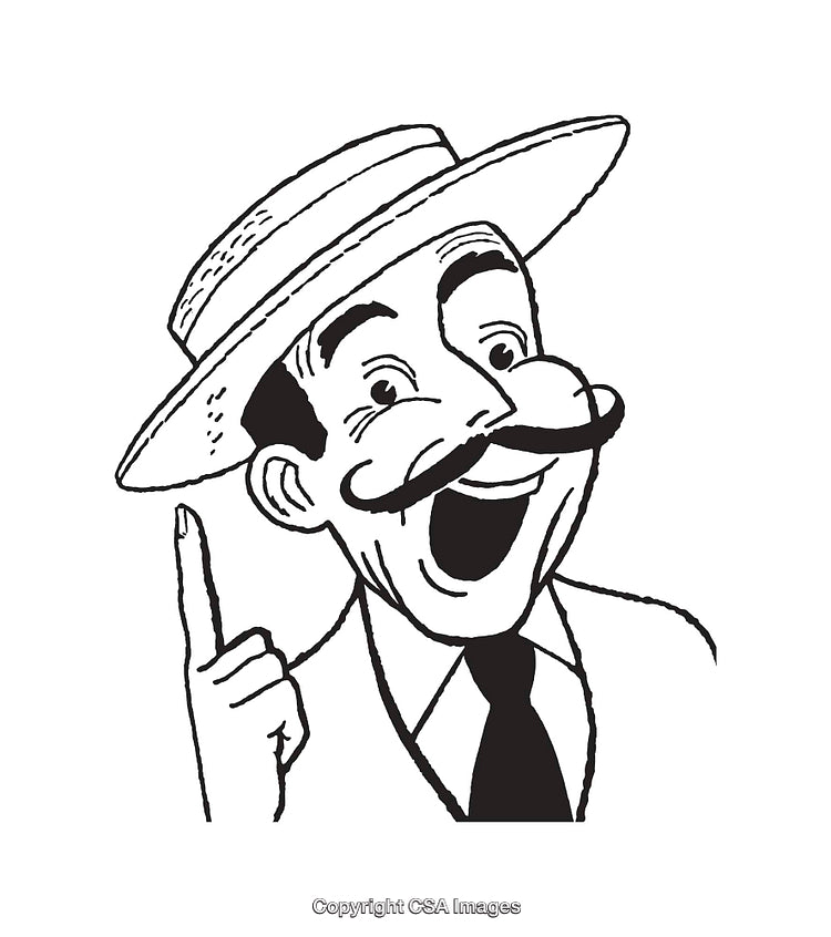 Vintage Line Art of a Happy Man With a Finger Raised