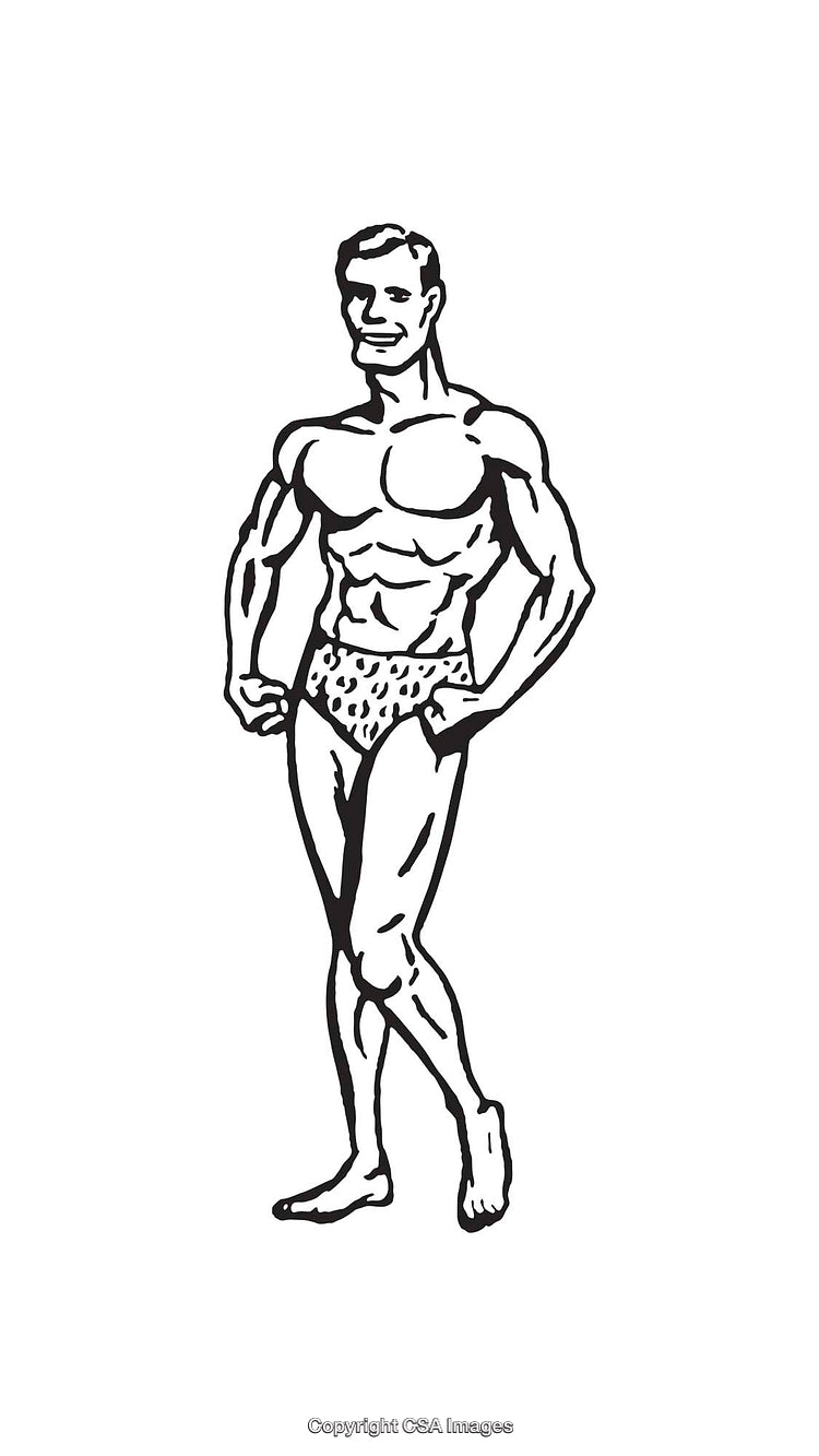 Vintage Black and White Illustration of a Bodybuilder in Artful Line Style