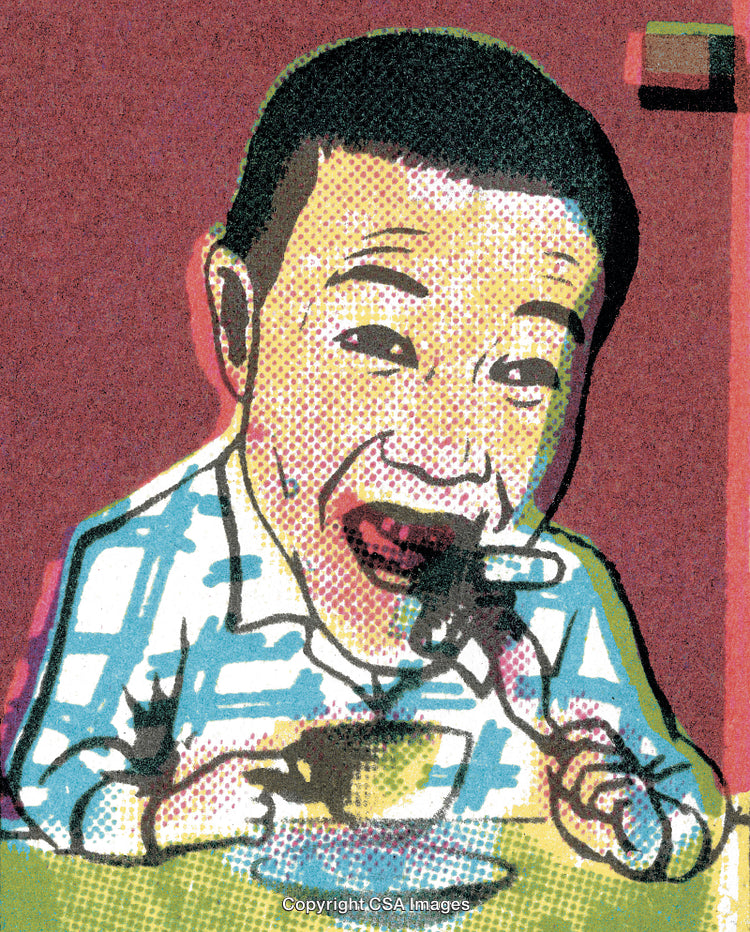 Man Eating and Drinking