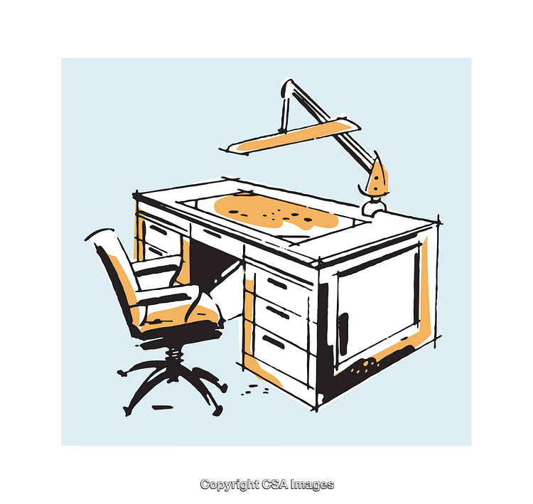 Illustration of a Work Desk with Chair and Study Lamp