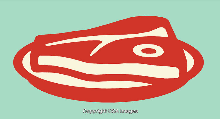 Illustrated Red and White Steak on a Plate with Minimalistic Design