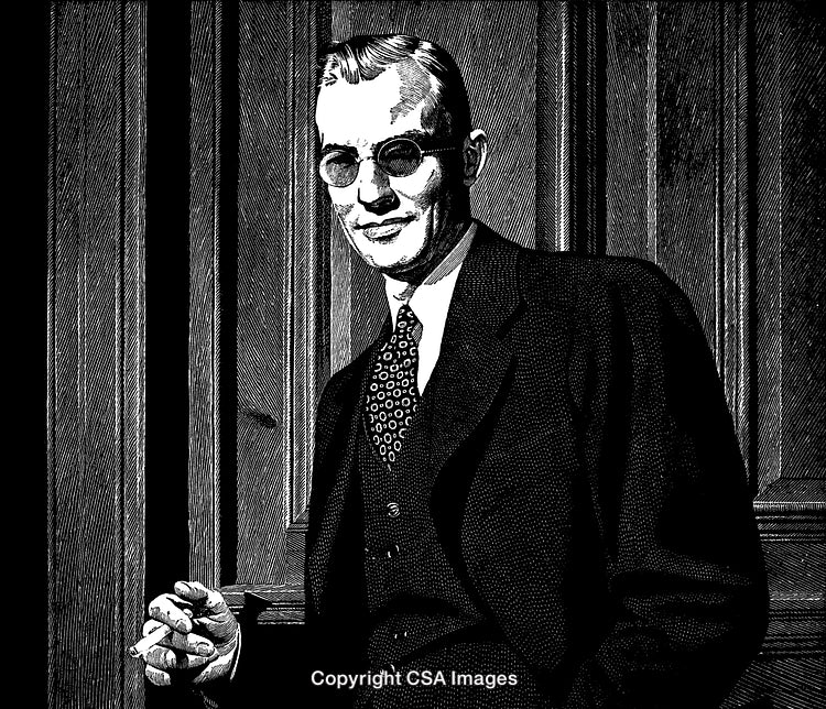 Vintage Black and White Engraving of a Man in Formal Suit with Glasses