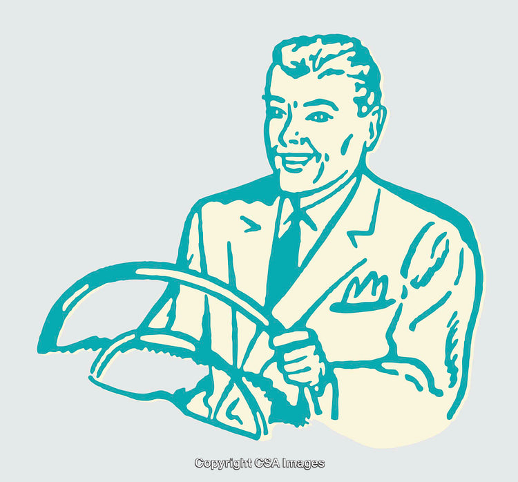 Retro Style Illustration of a Man Driving a Vehicle Excitedly