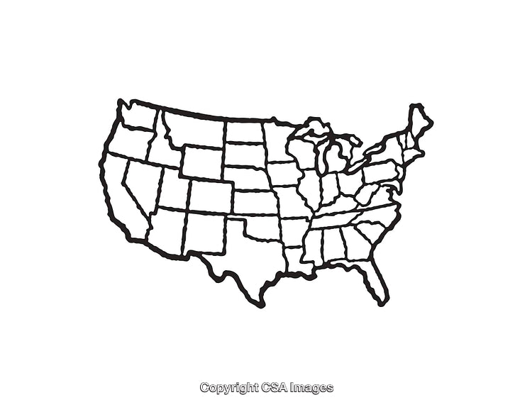 Black and White Line Art of the United States Map Outline