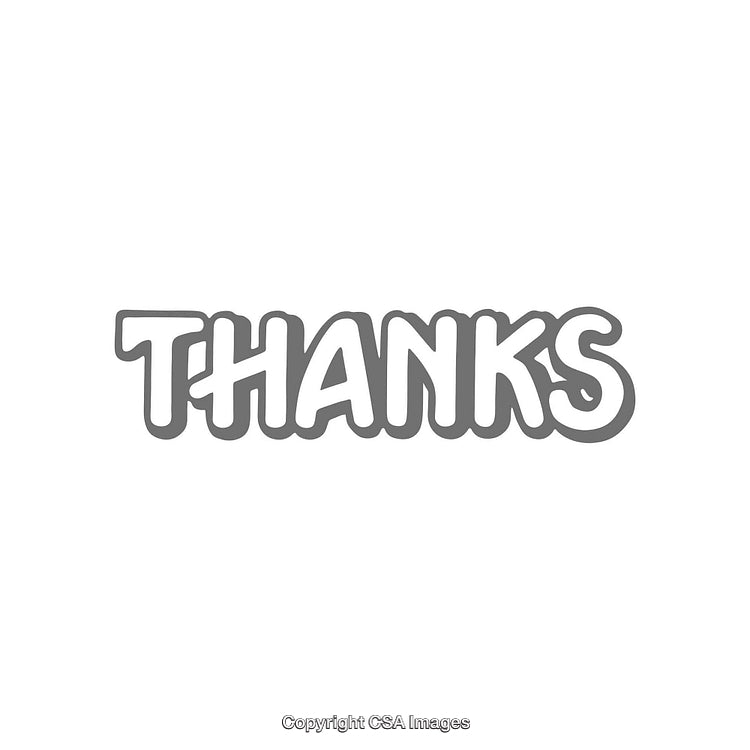 Gray Text Illustration Featuring the Word Thanks in Bubble Letter Style