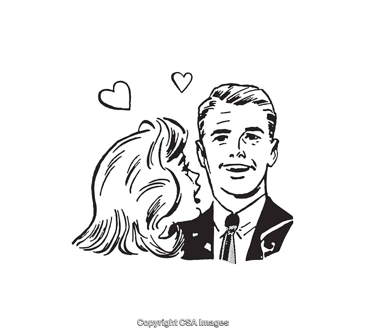 Retro Style Black and White Illustration of Happy Couple in Love
