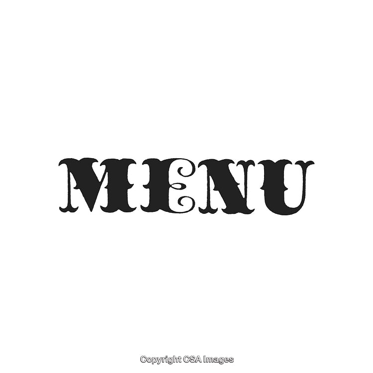 Vintage Typography Display of the Word Menu in Black on a White Background