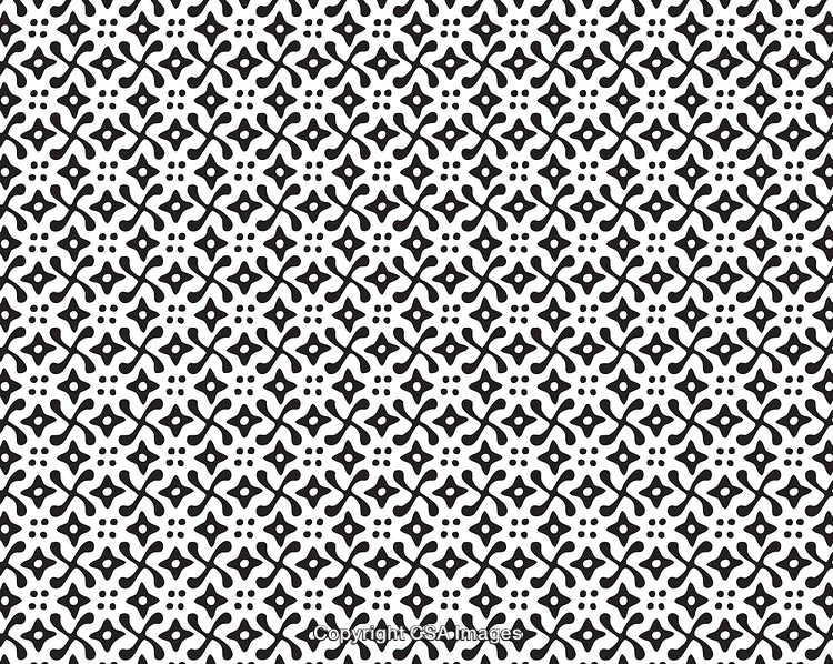Seamless Black and White Pattern with Geometric Decorative Motifs
