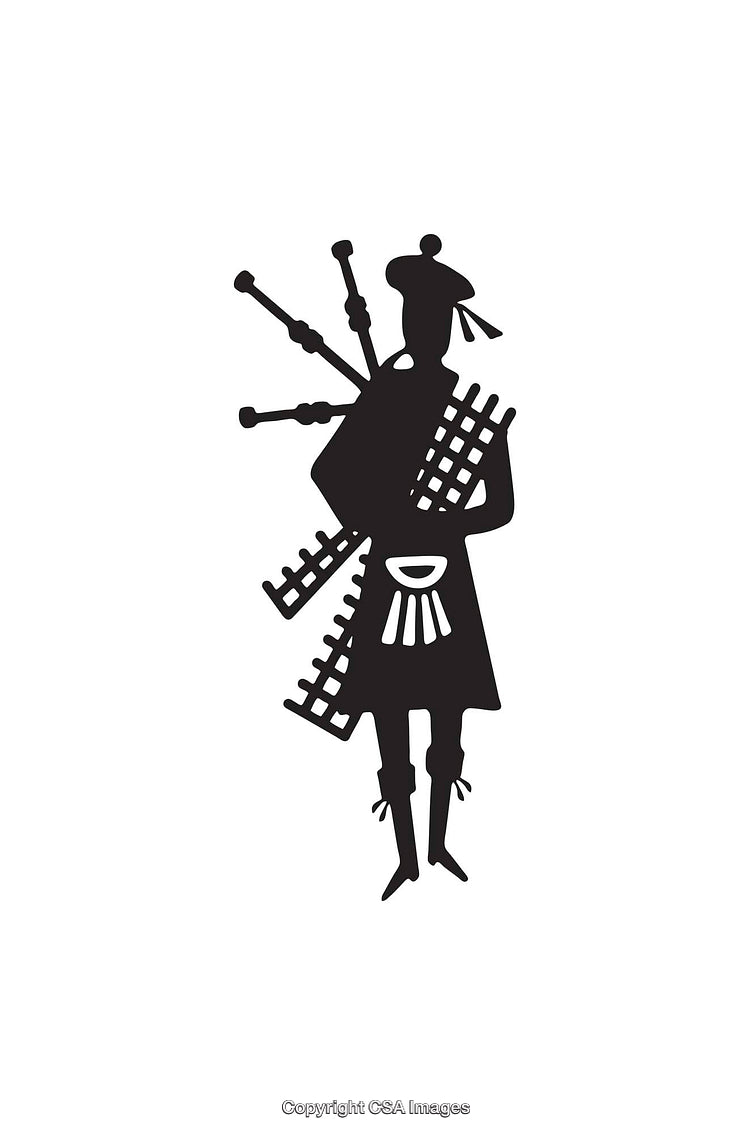 Black And White Silhouette of a Bagpiper Playing Bagpipes