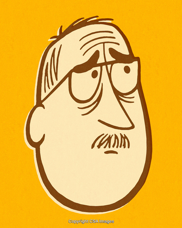 Cartoon Illustration of A Worried Man on Yellow Background