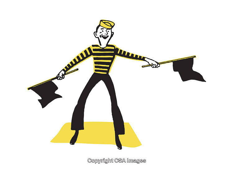 Colorful Illustration of a Flag Waving Sailor in Striped Attire