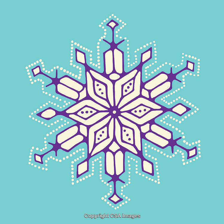 Artistic Snowflake Design in Purple and Cream on Blue Background