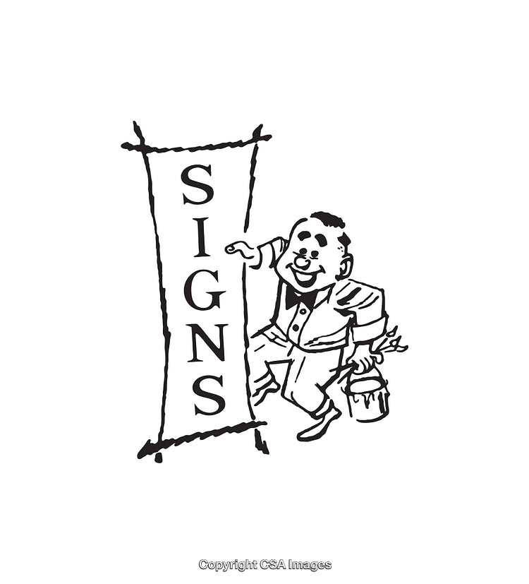 Retro Line Art of a Sign Painter Holding a Paint Bucket