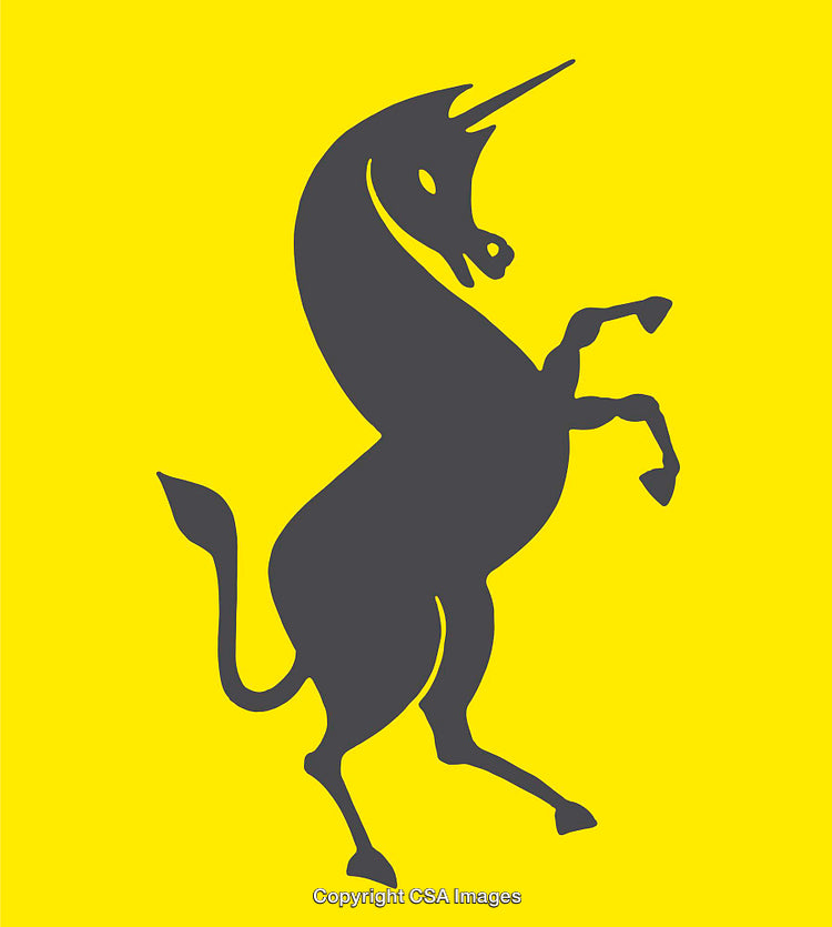 Minimalist Unicorn Silhouette on Bright Yellow Background