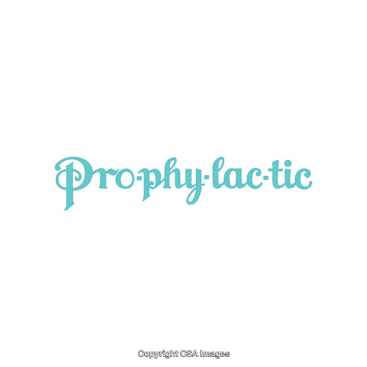 Stylized Typography of the Word Prophylactic in Teal Script Style