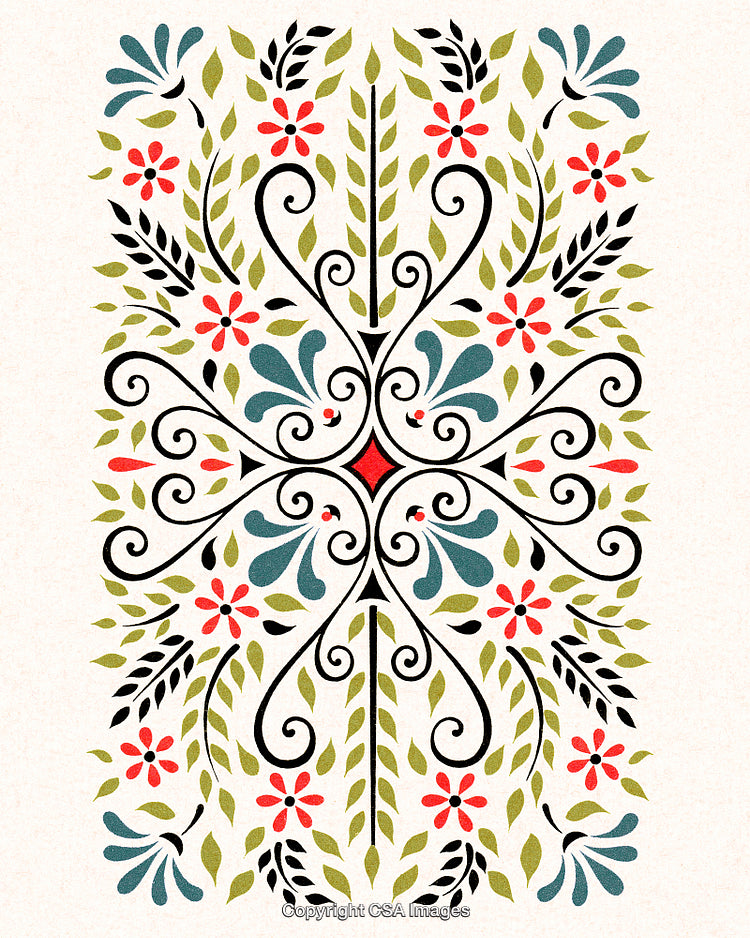 Colorful Ornamental Floral Pattern with Whimsical and Symmetrical Design