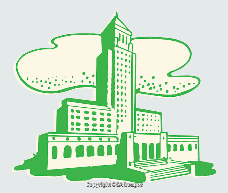Stylized Architectural Line Drawing with Creative Green and Beige Highlights