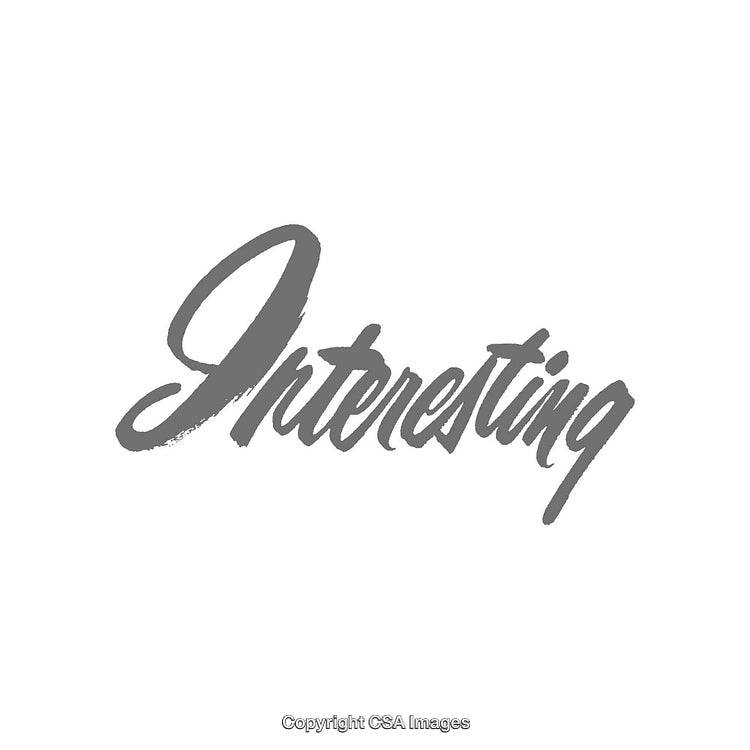Stylized Script of the Word 'Interesting' in Gray Monochrome Design