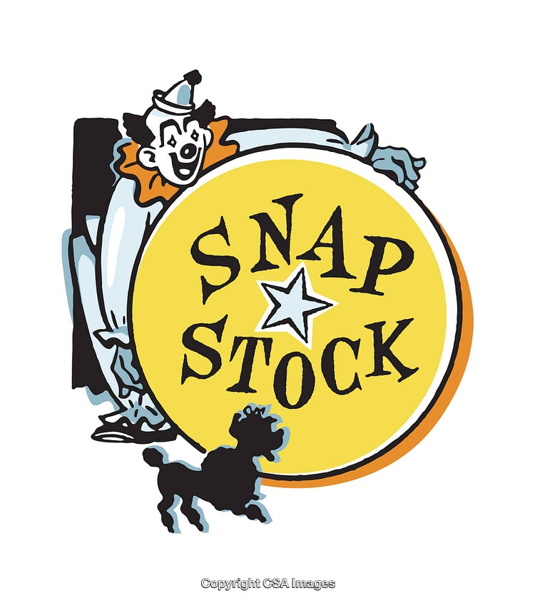 Colorful Clown Illustration with Dog and Star-Themed Snap Stock Design