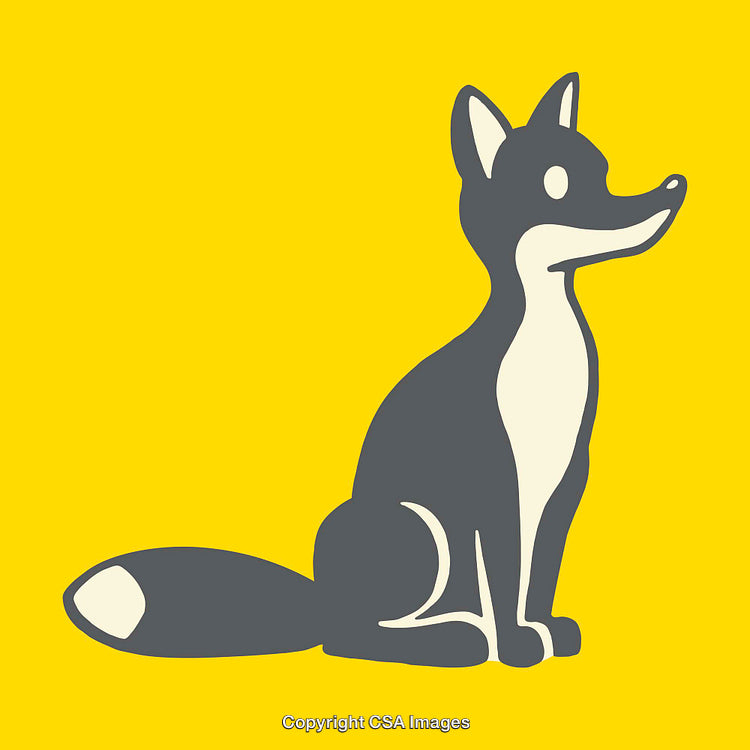 Minimalist Illustration of a Sitting Fox on a Yellow Background