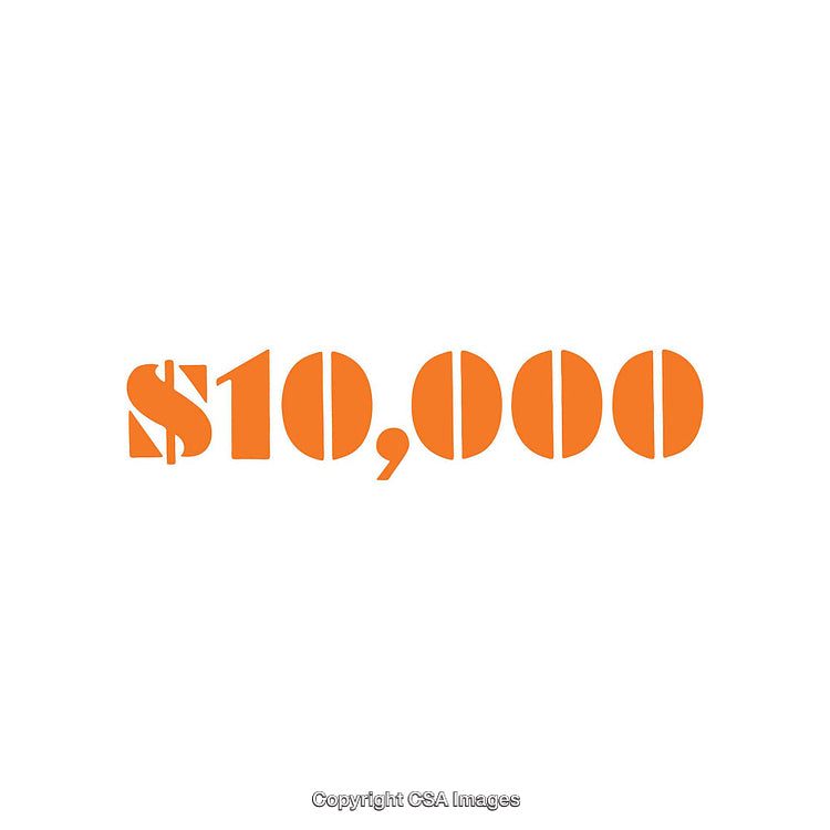 Bold Orange Text Depicting 10000 Dollars on a White Background