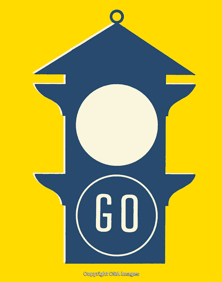 Minimalist Line Art Illustration of Blue Signal Light on Yellow Background