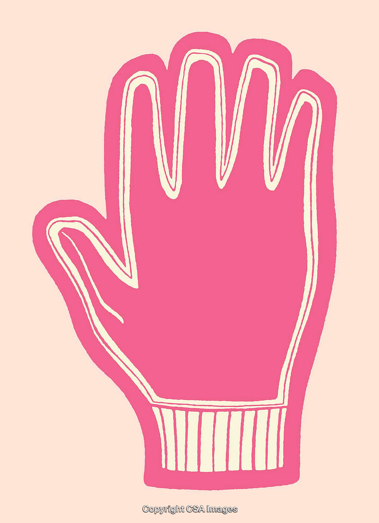Hand-Drawn Pink Glove Illustration on a Solid Background in Simple Line Art Style