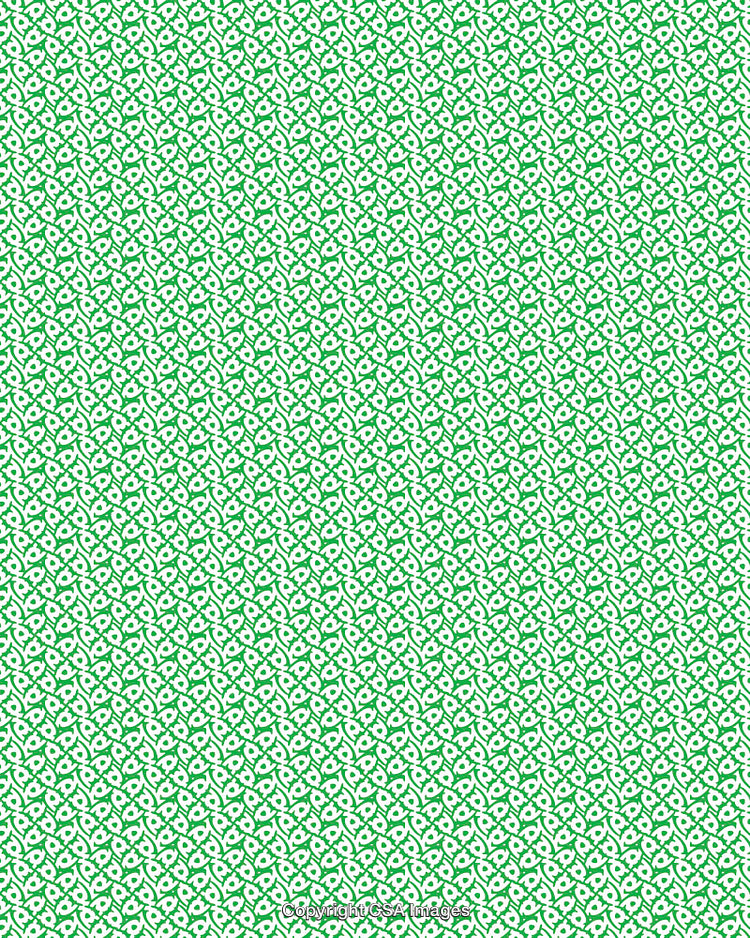 Green and White Geometric Pattern Design with Repetitive Shapes