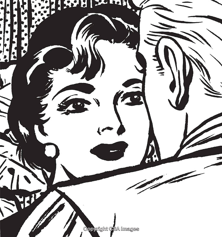 Vintage Comic Illustration Depicting a Romantic Moment Between a Couple