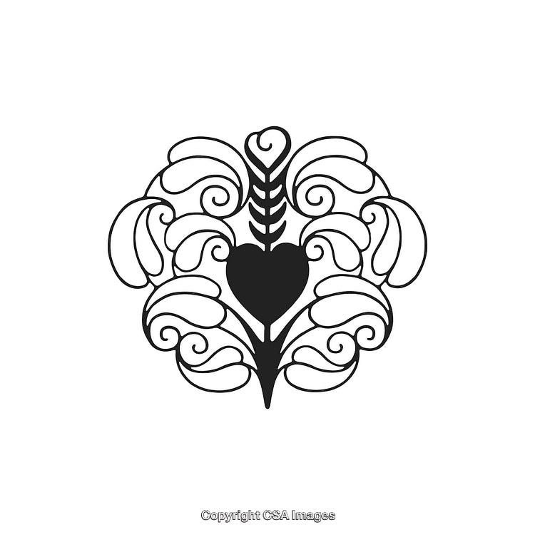 Ornamental Black and White Design with Heart and Flourishes