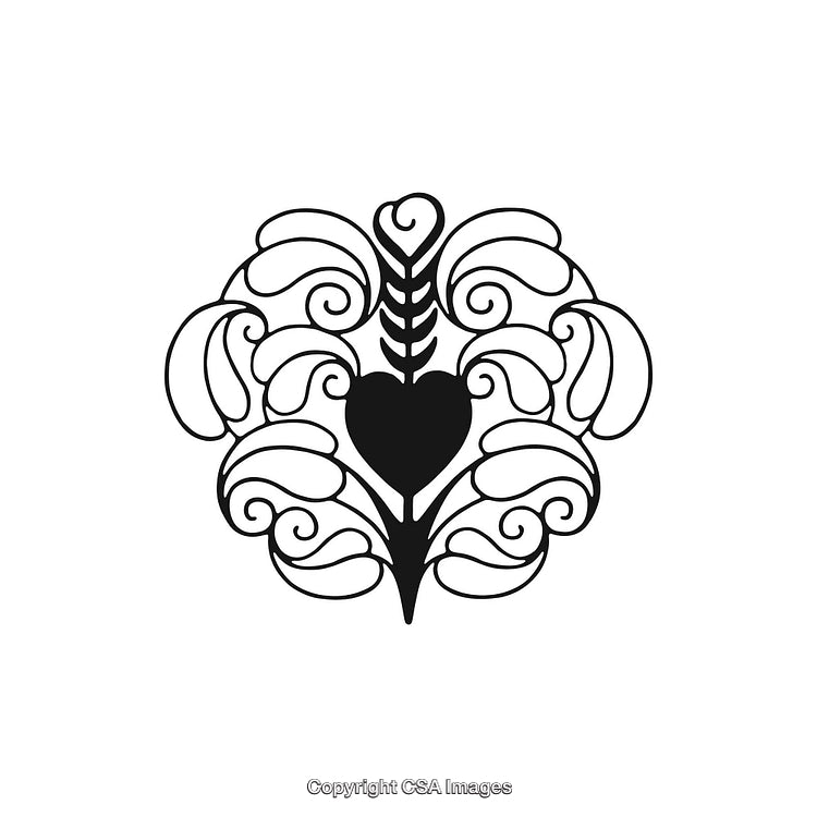 Ornamental Black and White Design with Heart and Flourishes