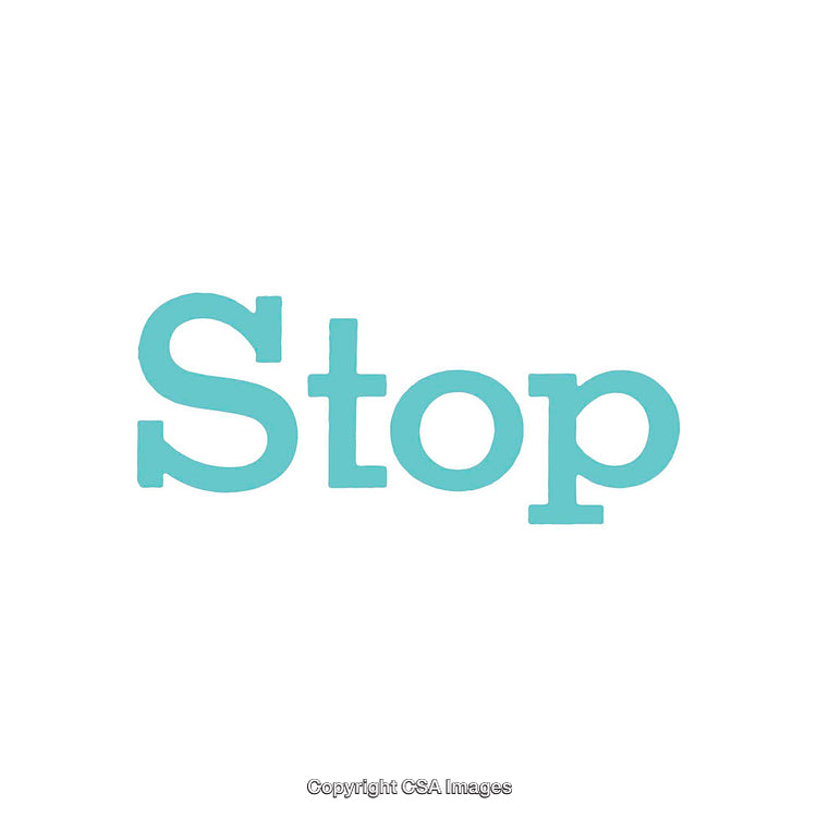 Blue Word Stop Typeface on a White Background Illustration