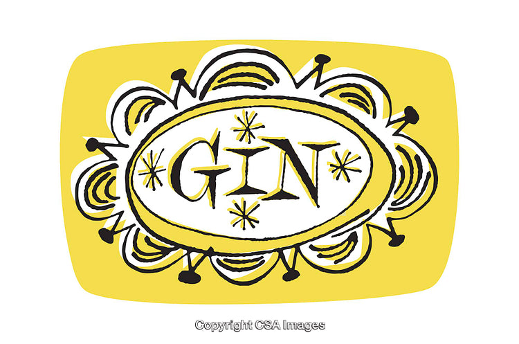 Yellow and Black Hand-Drawn Illustration with 'GIN' Text Motif
