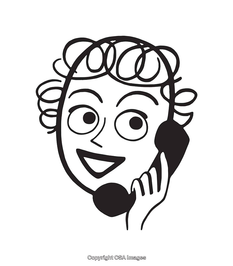 Black and White Line Art of a Cheerful Person on the Phone