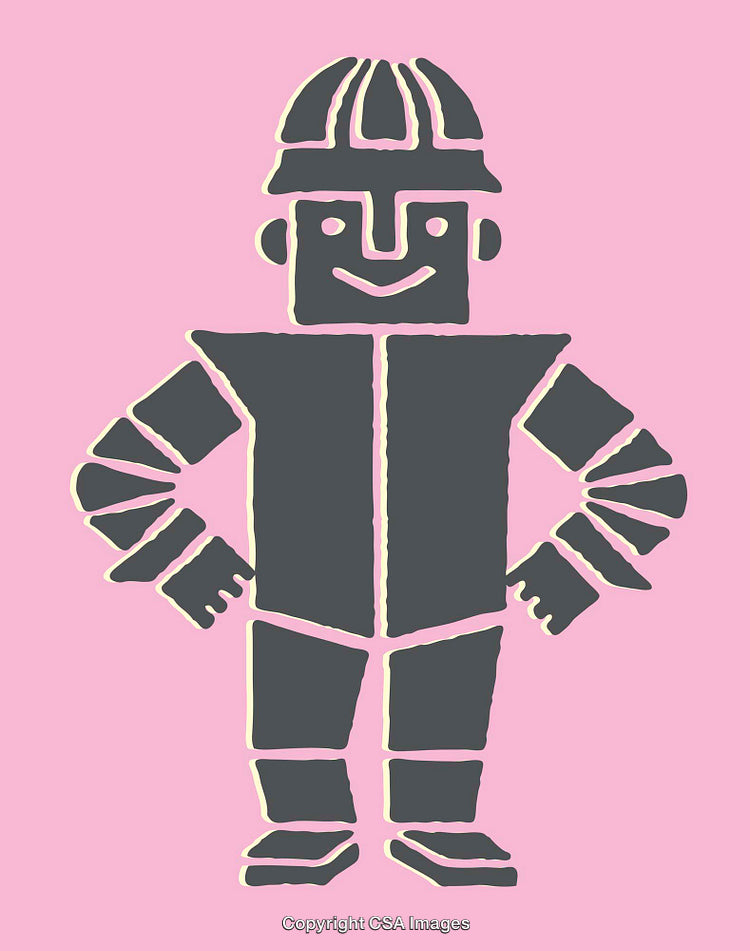 Stylized Worker Illustration with Hard Hat in Minimalist Design
