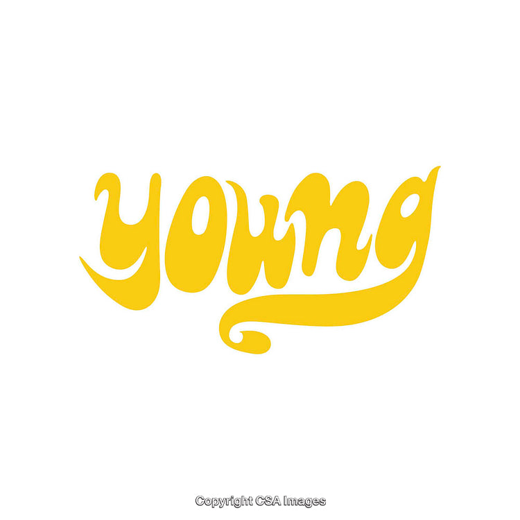 Yellow Artistic Typography Design Featuring the Word 'Young' in Swirling Style